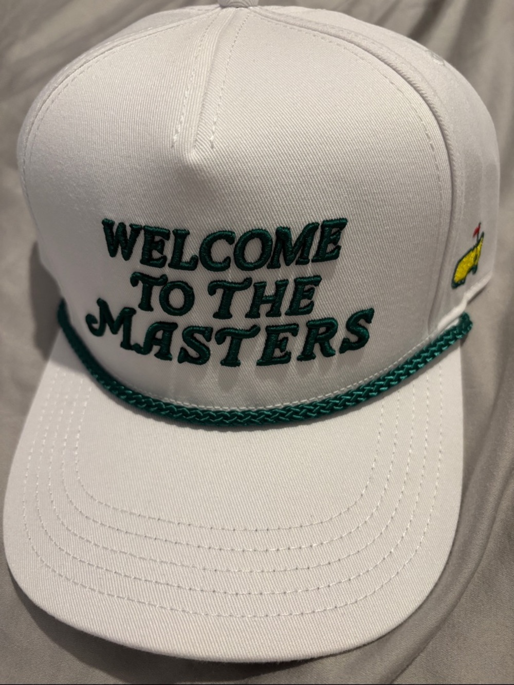 Masters White Cap with Green Embroidered Text